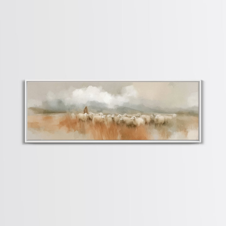 Guiding Gentle Shepherd | Framed Canvas Print | Christian Paintings | Jesus Canvas Art | Panoramic Painting | Christian Decor | Christian A