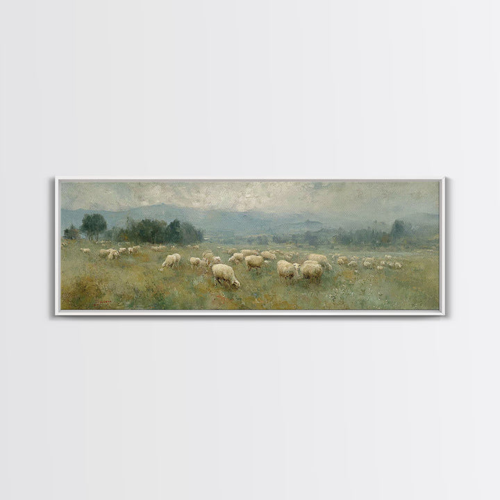 Peaceful Pasture Grace – Framed Canvas Print – Christian Wall Art – Christian Art Canvas – Panoramic Art – Christian Painting – Christian G