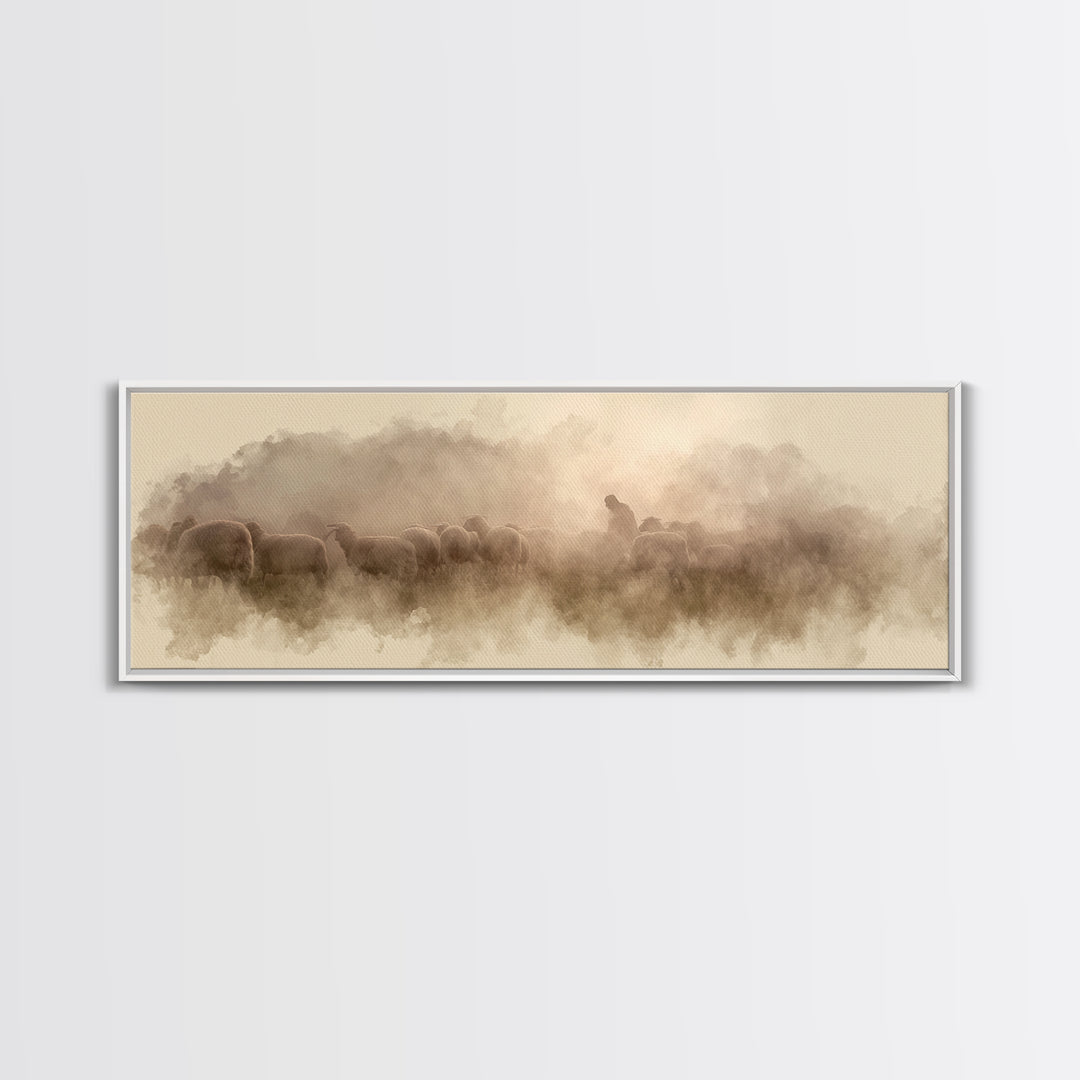 Mist Of Bethlehem, Framed Canvas Print, Christian Art Canvas, Christian Painting, Panoramic Wall Art, Modern Christian Art, Christmas Art