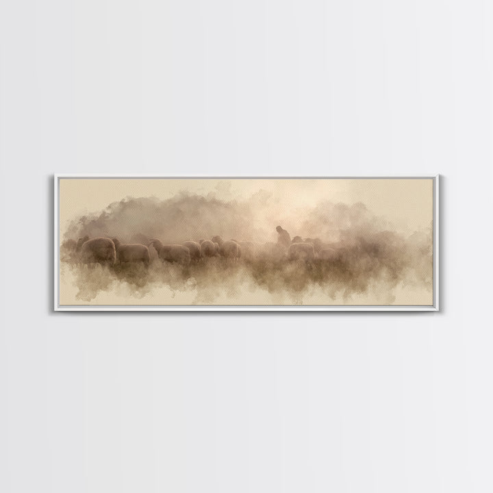 Mist Of Bethlehem, Framed Canvas Print, Christian Art Canvas, Christian Painting, Panoramic Wall Art, Modern Christian Art, Christmas Art