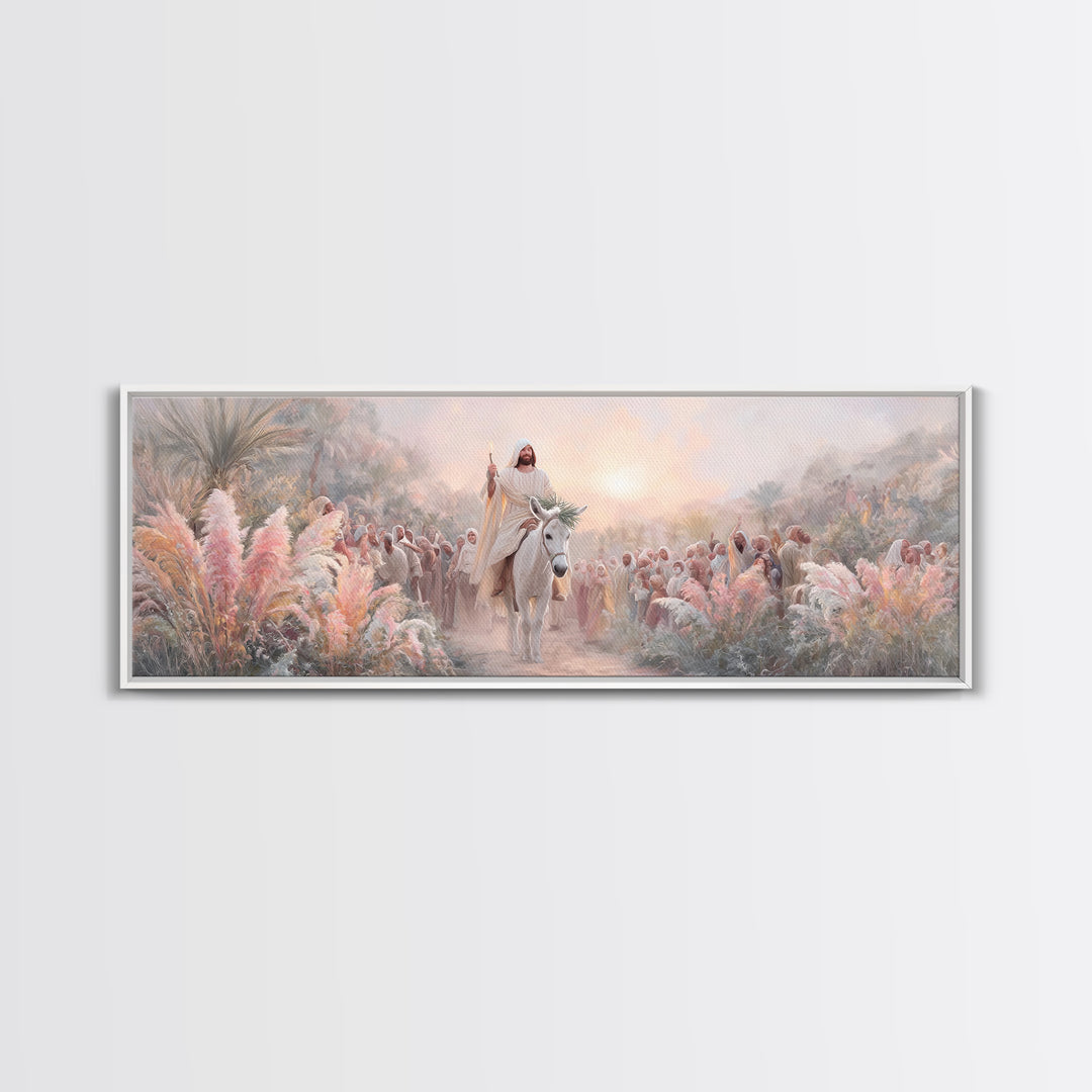 Palm Gate Welcome, Framed Canvas Print, Christian Painting, Panoramic Art, Jesus Canvas Art, Christian Christmas Art, Modern Christian Art