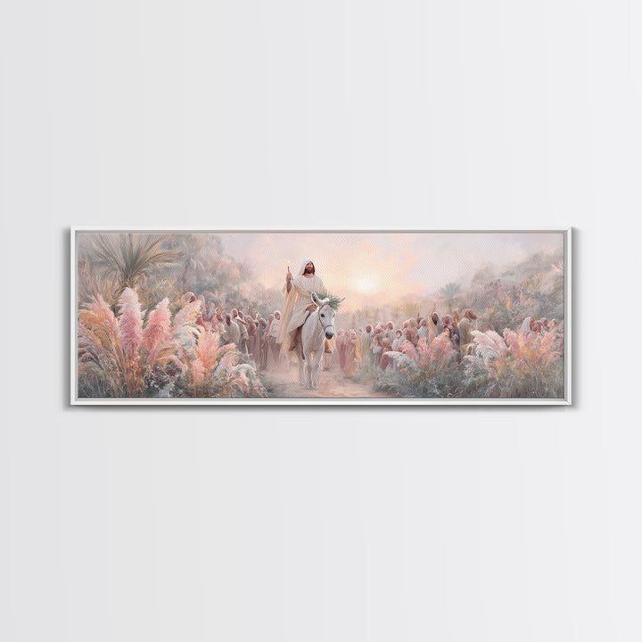 Palm Gate Welcome, Framed Canvas Print, Christian Painting, Panoramic Art, Jesus Canvas Art, Christian Christmas Art, Modern Christian Art