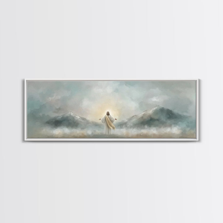 Radiant Summit Grace – Framed Canvas Print – Panoramic Art – Christian Wall Art – Jesus Painting – Christian Art Canvas
