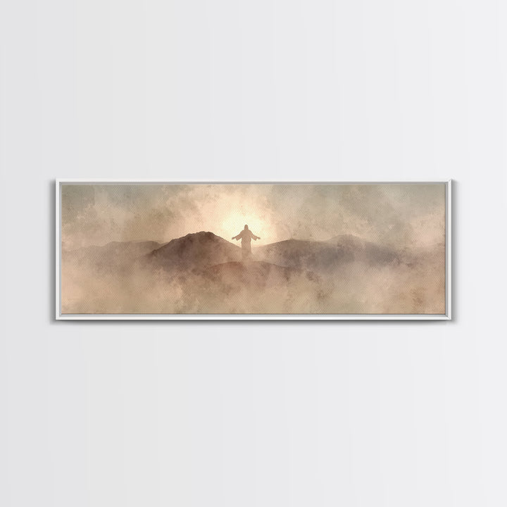 Dawn On Holy Heights, Framed Canvas Print, Panoramic Wall Art, Christian Art Canvas, Jesus Painting, Christian Art