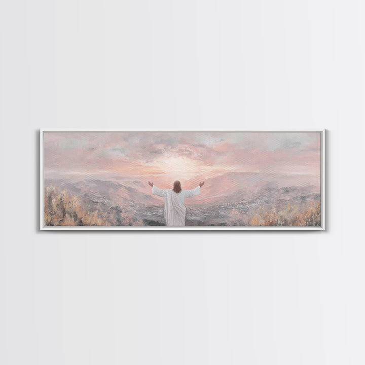 Hills Of Eternal Light | Framed Canvas Print | Panoramic Print | Jesus Painting | Christian Art Canvas | Christian Wall Art