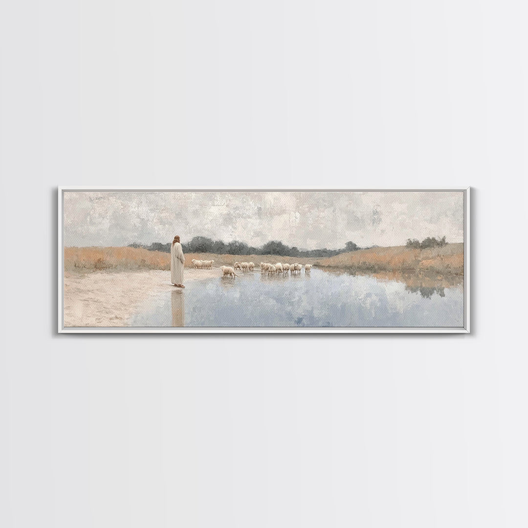 River Of Grace, Framed Canvas Print, Panoramic Painting, Christian Art Canvas, Christian Wall Art, Jesus Painting