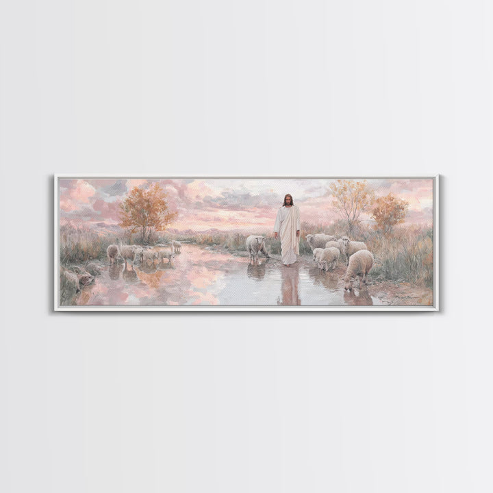 Autumn Pasture Calm | Framed Canvas Print | Panoramic Art | Christian Art | Jesus Painting | Christian Wall Art