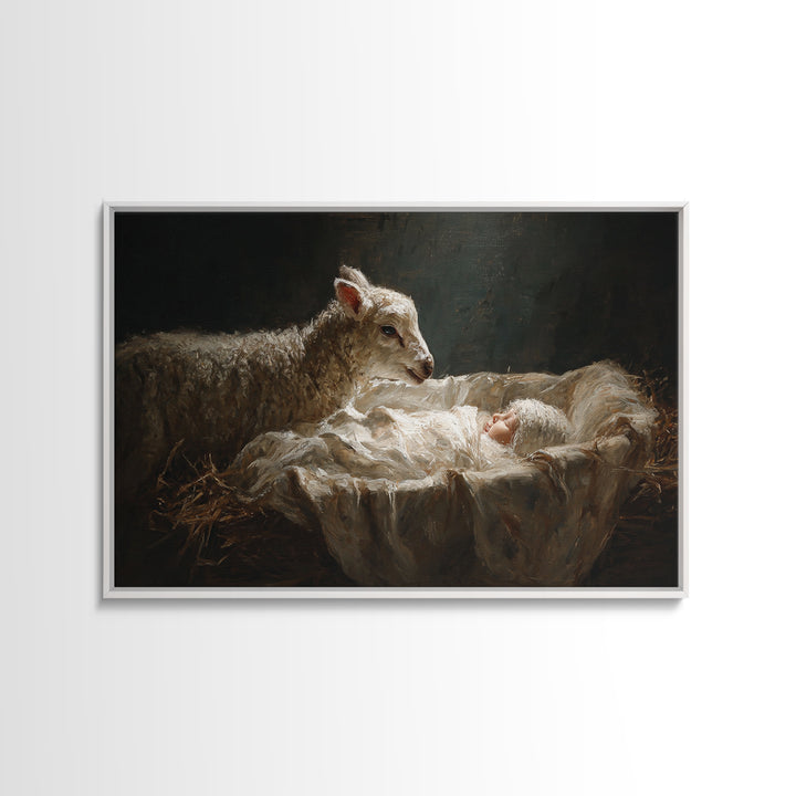 Holy Night Lamb – Framed Canvas Print – Christian Wall Art – Jesus Painting – Christian Christmas Art – Christian Art Canvas – Christmas Wa