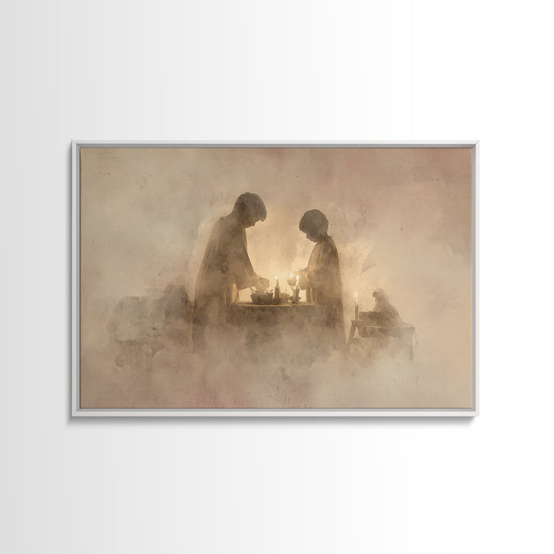 Holy Candle Prayer – Framed Canvas Print – Christian Art Canvas – Christian Wall Art – Christmas Art – Christian Christmas Art – Christian