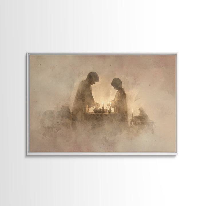 Holy Candle Prayer – Framed Canvas Print – Christian Art Canvas – Christian Wall Art – Christmas Art – Christian Christmas Art – Christian