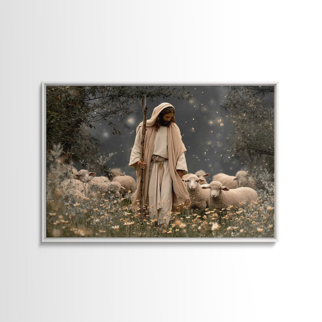 Guardian Of Lambs – Framed Canvas Print – Jesus Painting – Christian Art Canvas – Christian Wall Art – Christian Art – Christian Christmas