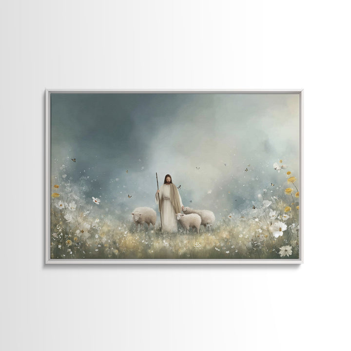 Shepherd’s Meadow – Framed Canvas Print – Christian Art Canvas – Christian Art – Jesus Painting – Christian Wall Art – Christian Christmas