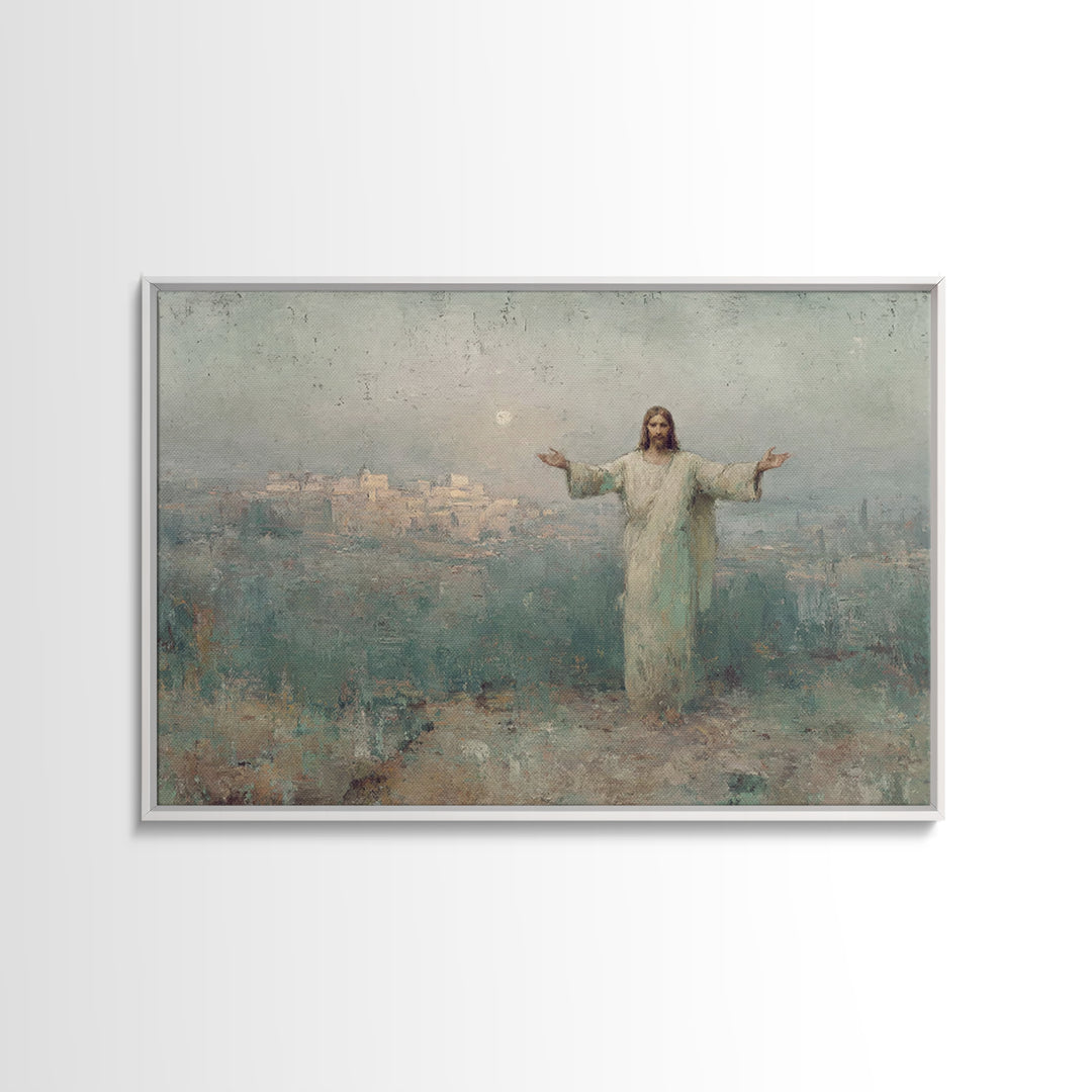 Risen City Blessing – Framed Canvas Print – Christian Wall Art – Jesus Painting – Christian Art Canvas – Vintage Christian Art – Christian