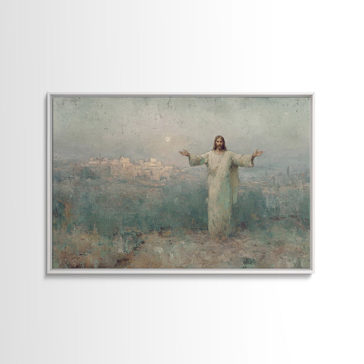 Risen City Blessing – Framed Canvas Print – Christian Wall Art – Jesus Painting – Christian Art Canvas – Vintage Christian Art – Christian