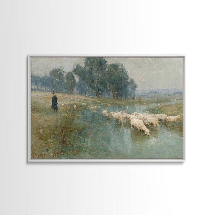 Shepherd’s Quiet Path – Framed Canvas Print – Christian Art Canvas – Pastoral Scenery – Christian Wall Art – Christian Art Print – Christia