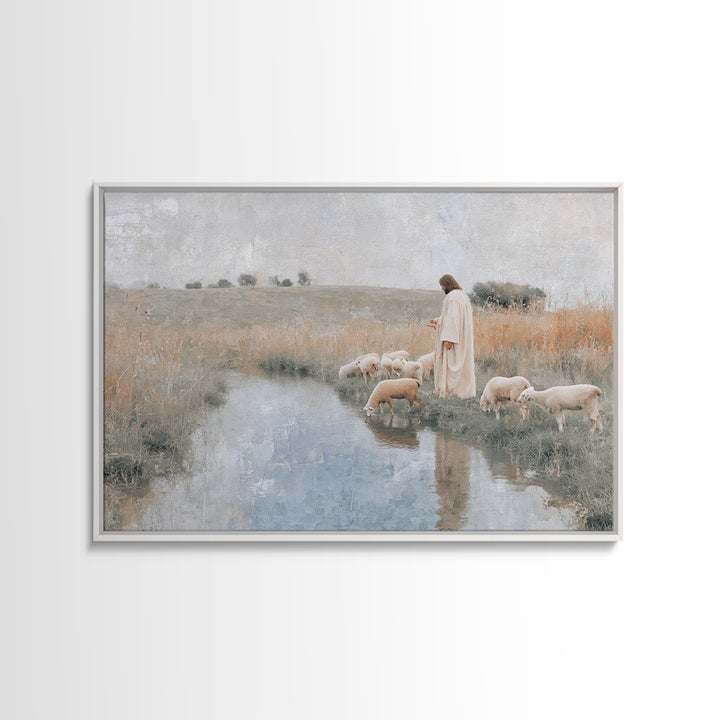 Still Waters Blessing – Framed Canvas Print – Christian Art Canvas – Jesus Painting – Christian Wall Art – Subtle Christian Art – Christian