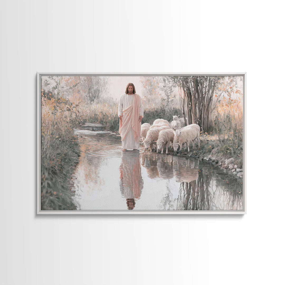 Gentle Shepherd Light – Framed Canvas Print – Jesus Painting – Christian Wall Art – Christian Art Canvas – Christian Christmas Art – Christ