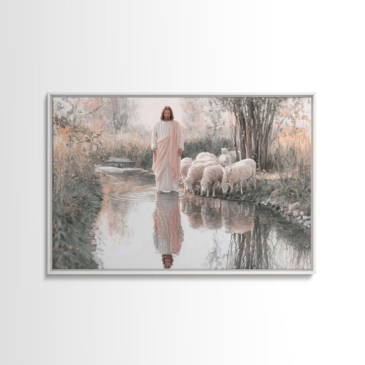 Gentle Shepherd Light – Framed Canvas Print – Jesus Painting – Christian Wall Art – Christian Art Canvas – Christian Christmas Art – Christ
