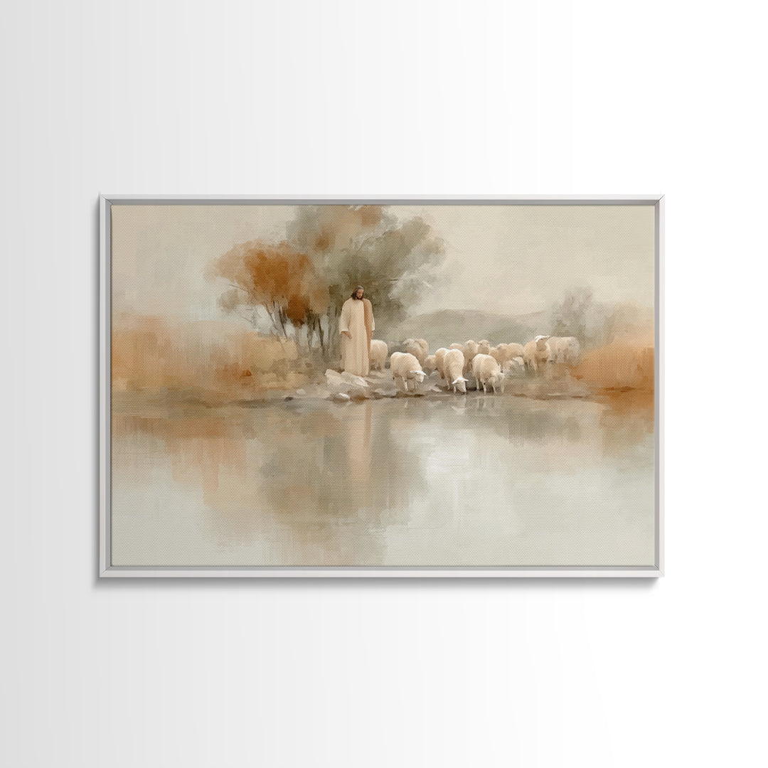 Autumn Pasture Calm – Framed Canvas Print – Christian Wall Art – Jesus Painting – Christian Art Print – Christmas Art – Christian Decor For