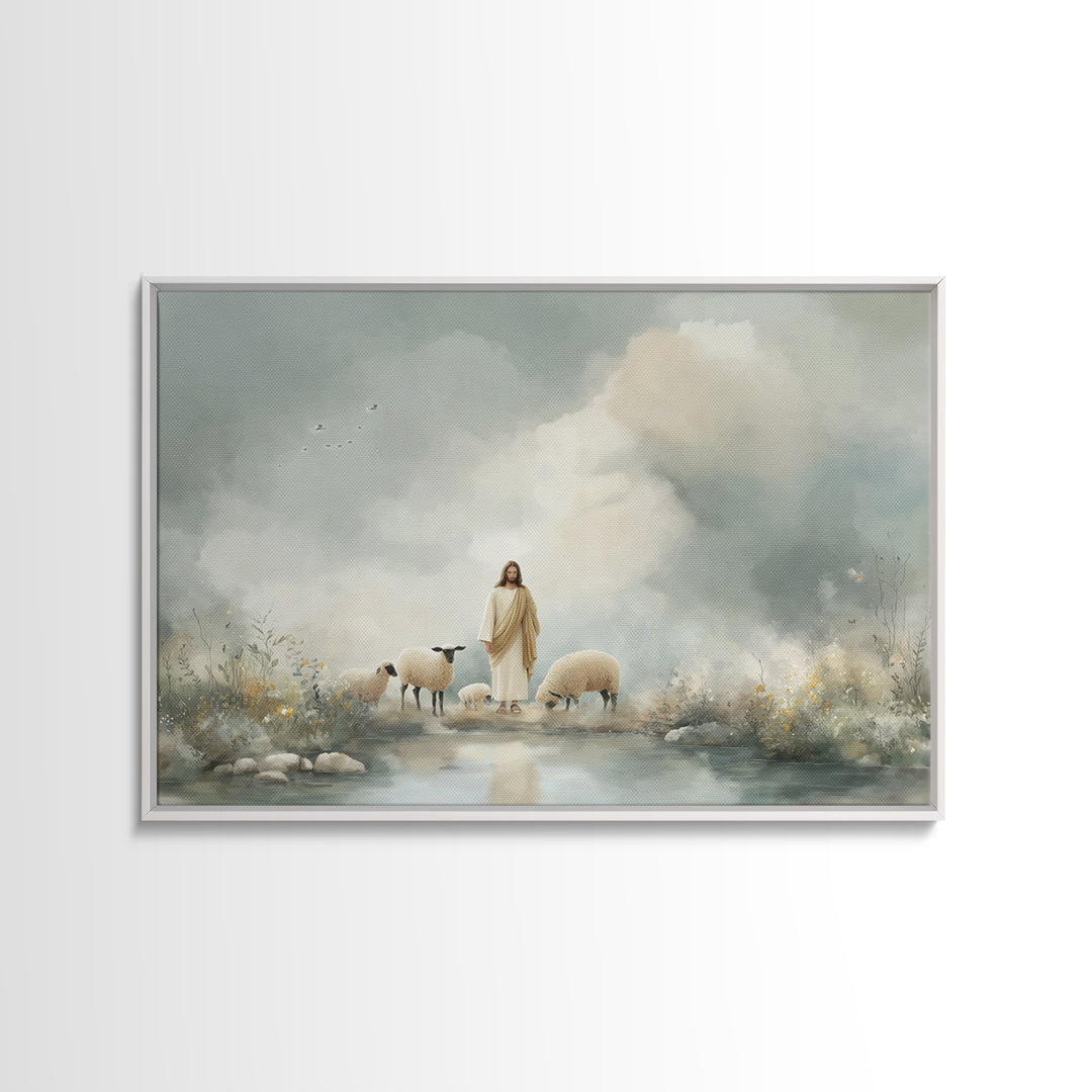 Heavenly Meadow Peace – Framed Canvas Print – Christian Art Canvas – Jesus Painting – Christian Christmas Art – Large Christian Art – Subtl