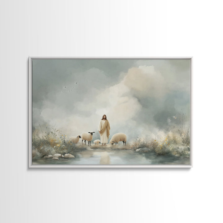 Heavenly Meadow Peace – Framed Canvas Print – Christian Art Canvas – Jesus Painting – Christian Christmas Art – Large Christian Art – Subtl