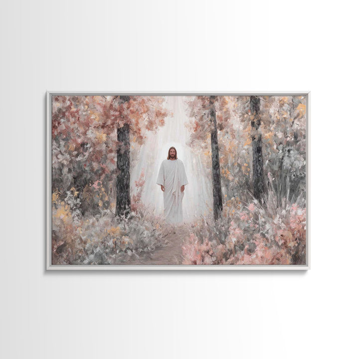Radiant Forest Grace – Framed Canvas Print – Christian Decor – Christian Wall Art – Jesus Painting – Modern Christian Art – Christmas Art –