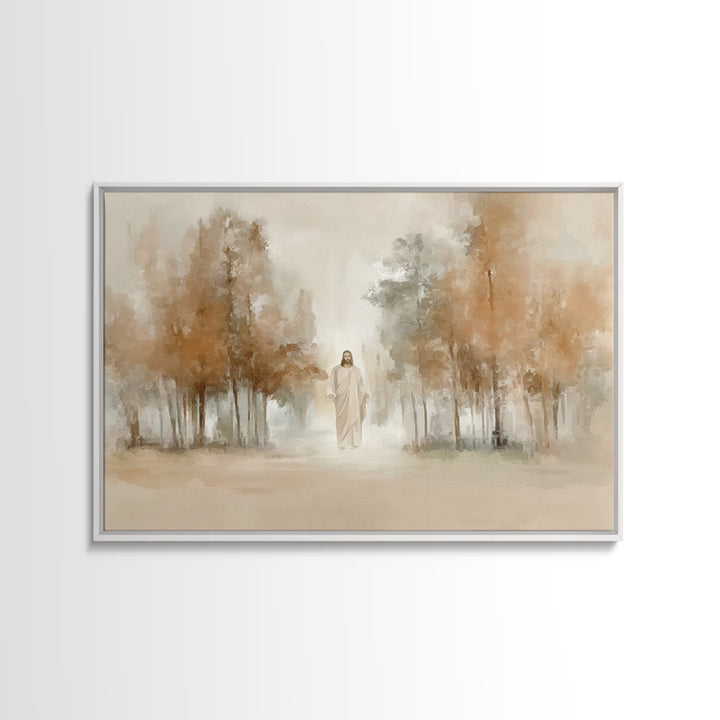 Golden Grove Stillness – Framed Canvas Print – Christian Art Print – Jesus Painting – Christian Wall Art – Christian Christmas Art – Vintag