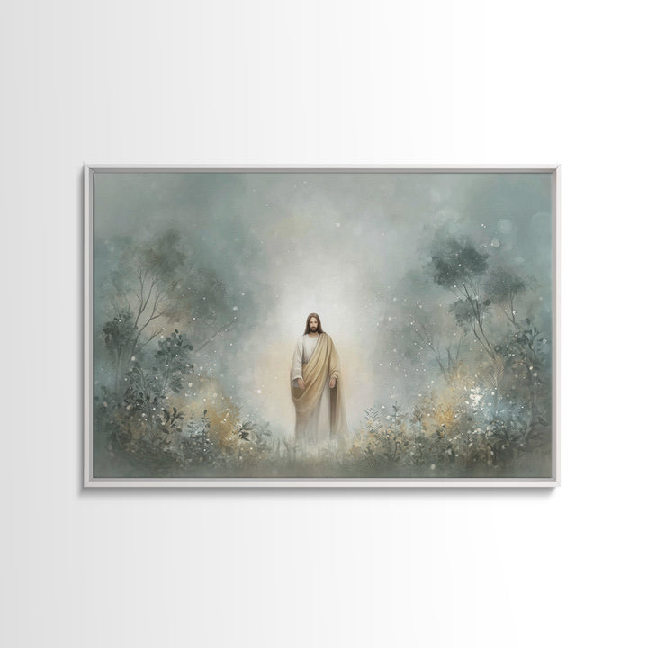 Sacred Woodland Path – Framed Canvas Print – Jesus Painting – Christian Art Canvas – Christian Wall Art – Modern Christian Art – Christian