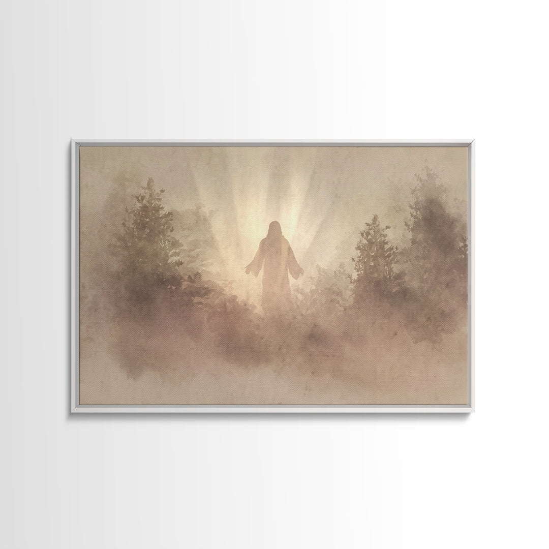 Forest Dawn Presence – Framed Canvas Print – Christian Wall Art – Christian Art Canvas – Jesus Painting – Large Christian Painting – Christ