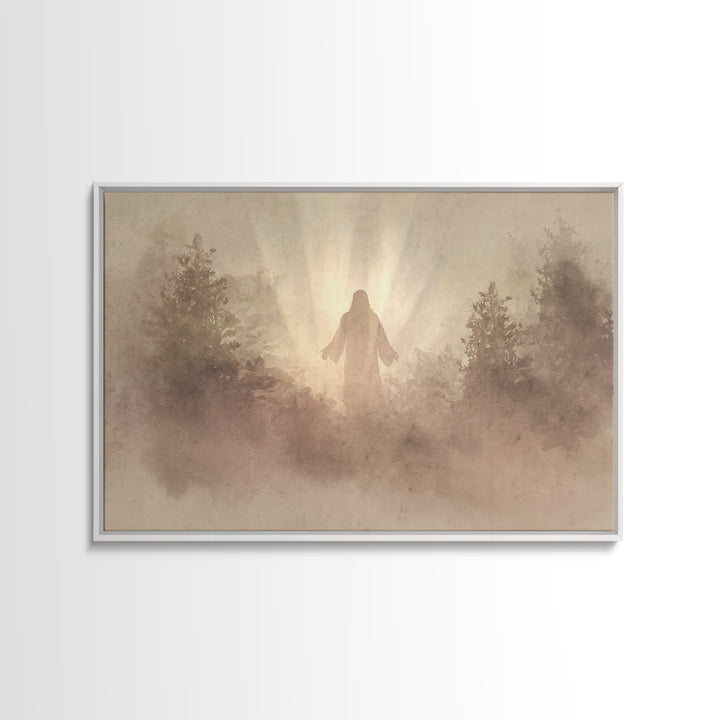 Forest Dawn Presence – Framed Canvas Print – Christian Wall Art – Christian Art Canvas – Jesus Painting – Large Christian Painting – Christ