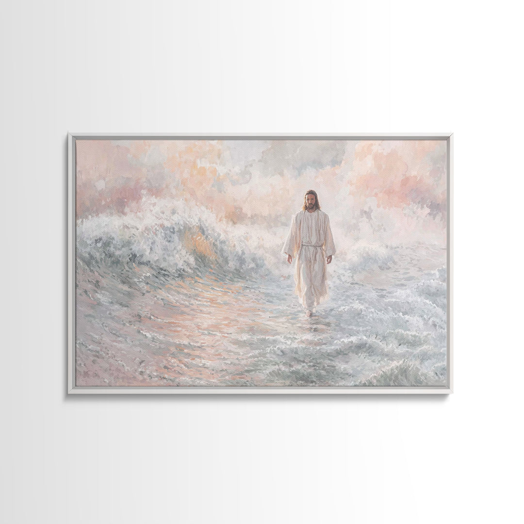 Light Upon Waters, Framed Canvas Print, Christian Art Canvas, Jesus Painting, Christian Wall Art, Modern Christian Art, Christmas Art