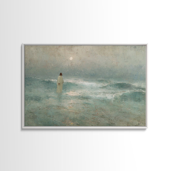 Silent Sea Grace | Framed Canvas Print | Christian Art Canvas | Jesus Painting | Christian Wall Art | Vintage Christian Art | Christmas Art