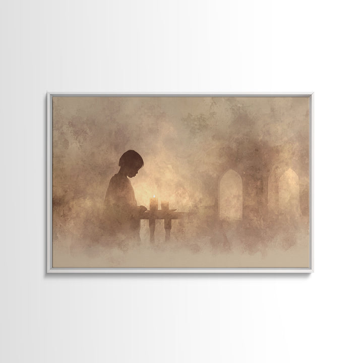 Evening Candle Reverie – Framed Canvas Print – Christian Art Print – Moody Christian Art – Christian Wall Art – Christian Decor