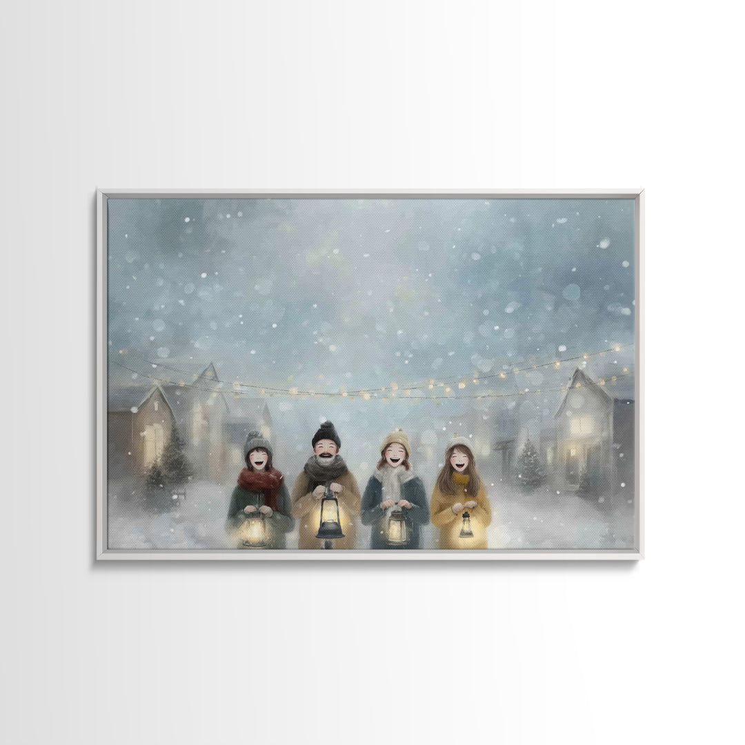 Snowfall Carolers, Framed Canvas Print, Christmas Wall Art, Christian Christmas Art, Christmas Art Canvas, Modern Christmas Art, Christmas