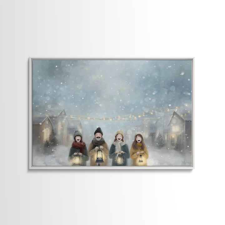 Snowfall Carolers, Framed Canvas Print, Christmas Wall Art, Christian Christmas Art, Christmas Art Canvas, Modern Christmas Art, Christmas