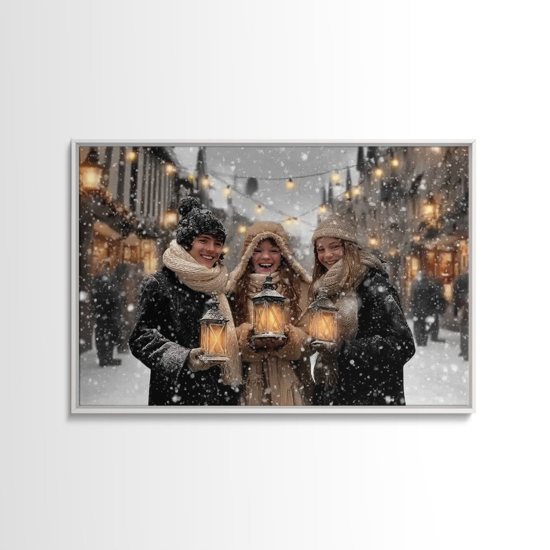 Festive Glow – Framed Canvas Print – Christmas Art Canvas – Christian Christmas Art – Christmas Wall Art – Vintage Christmas Art – Holiday