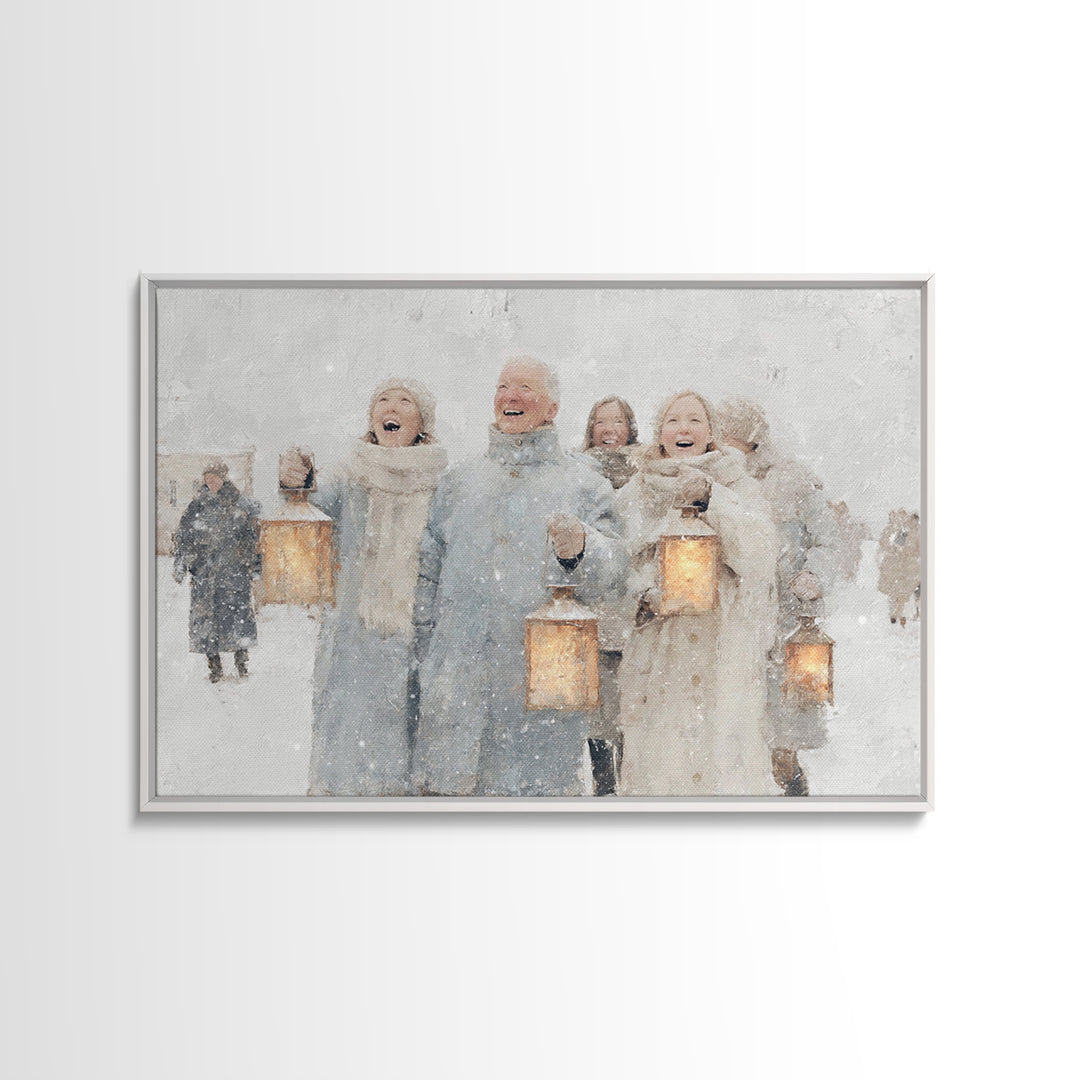 Winter Lantern Choir – Framed Canvas Print – Christmas Art Prints – Christian Christmas Art – Christmas Wall Art – Christmas Art Canvas – H