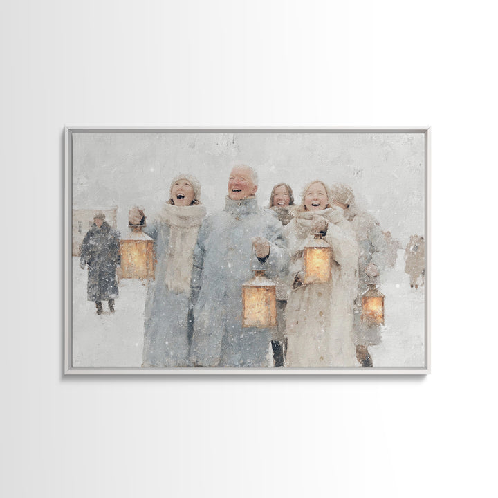 Winter Lantern Choir – Framed Canvas Print – Christmas Art Prints – Christian Christmas Art – Christmas Wall Art – Christmas Art Canvas – H