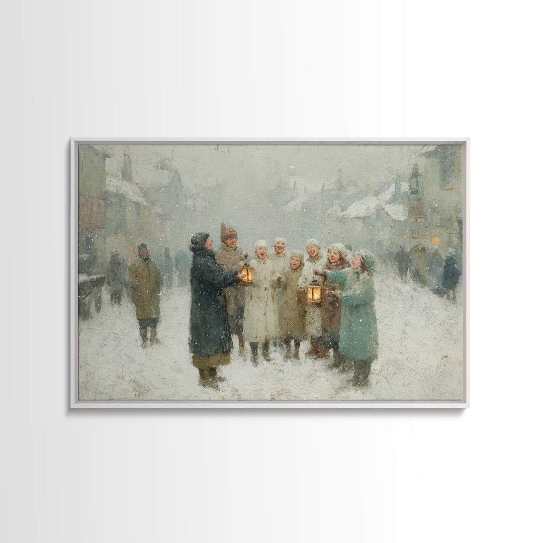 Snowbound Carolers, Framed Canvas Print, Christmas Wall Art, Christian Christmas Art, Christmas Art Canvas, Vintage Christmas Art, Christma