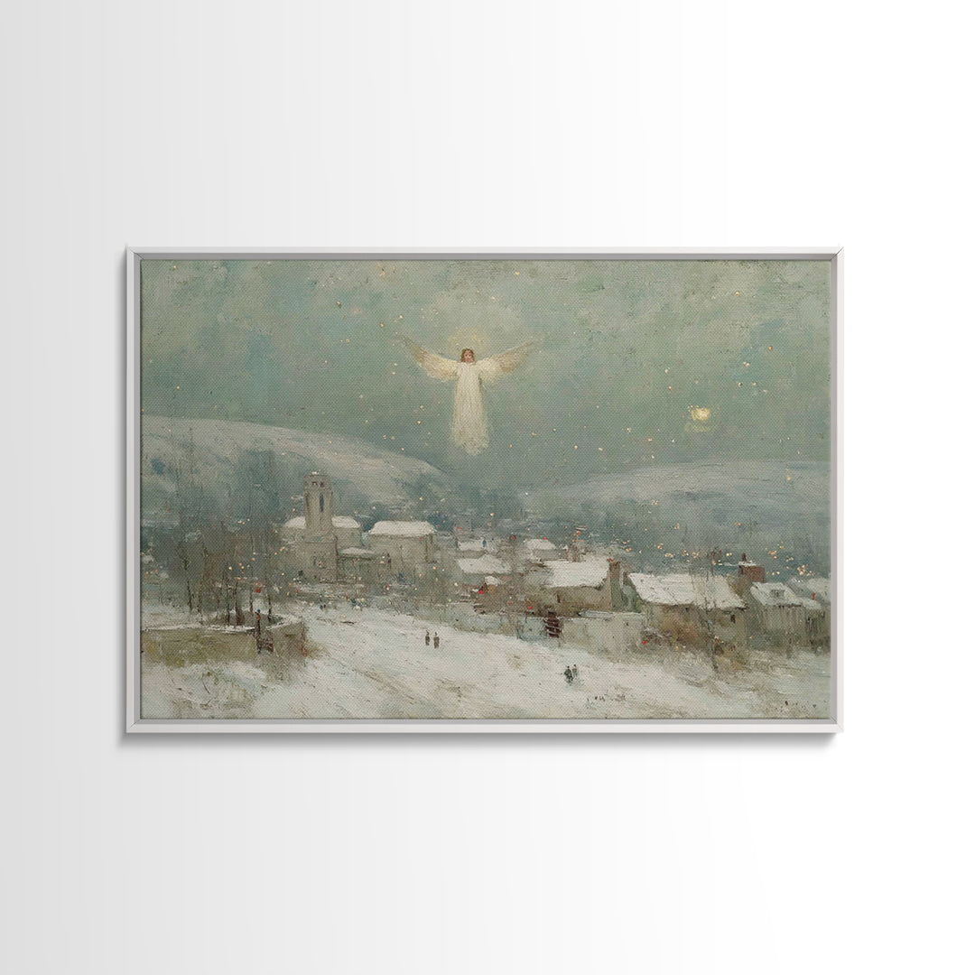 Angel Over Bethlehem – Framed Canvas Print – Christian Christmas Art – Christian Wall Art – Vintage Christian Art – Christmas Canvas Wall A