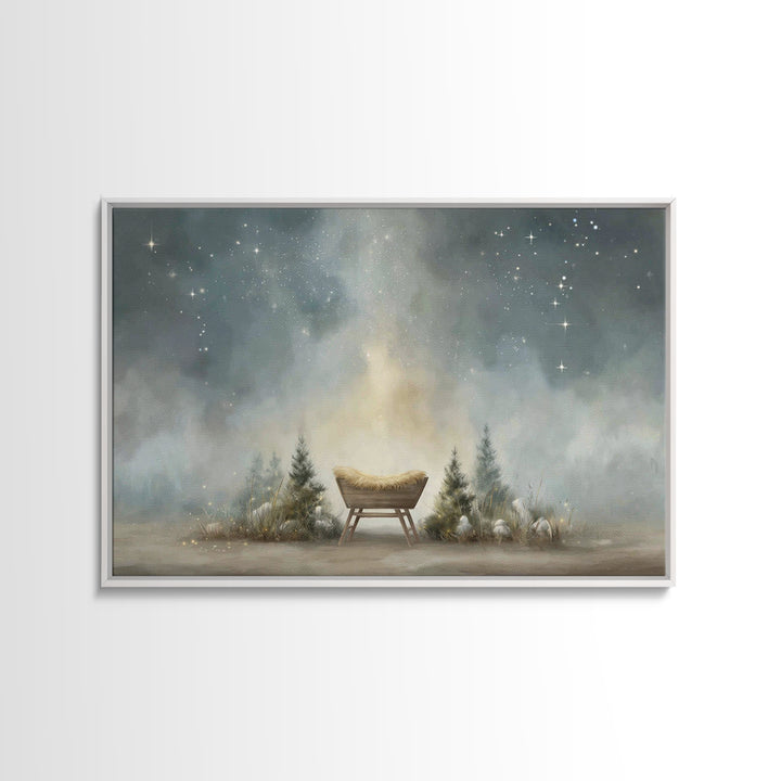 Shepherd’s Light | Framed Canvas Print | Christian Wall Art | Jesus Painting | Christian Art Canvas | Moody Christian Art | Christmas Art