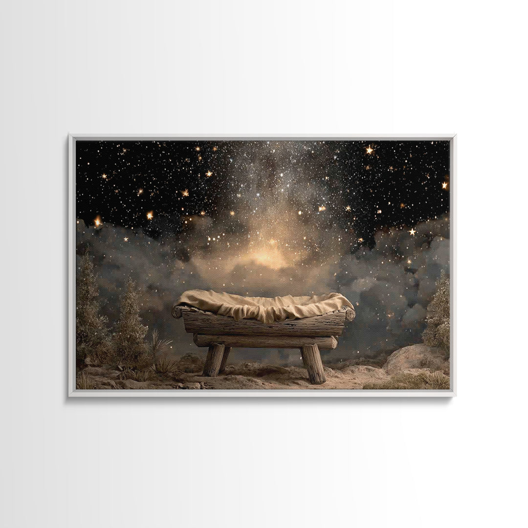 Manger Glory, Framed Canvas Print, Christian Christmas Art, Nativity Art, Christian Wall Art, Christmas Art Prints, Christian Art Canvas