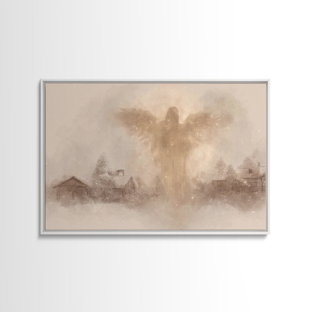 Winter Guardian – Framed Canvas Print – Christian Christmas Art – Moody Christmas Art – Christian Wall Art – Christmas Art Prints