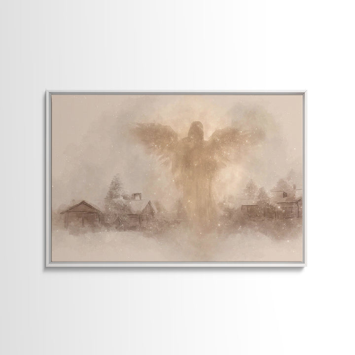 Winter Guardian – Framed Canvas Print – Christian Christmas Art – Moody Christmas Art – Christian Wall Art – Christmas Art Prints