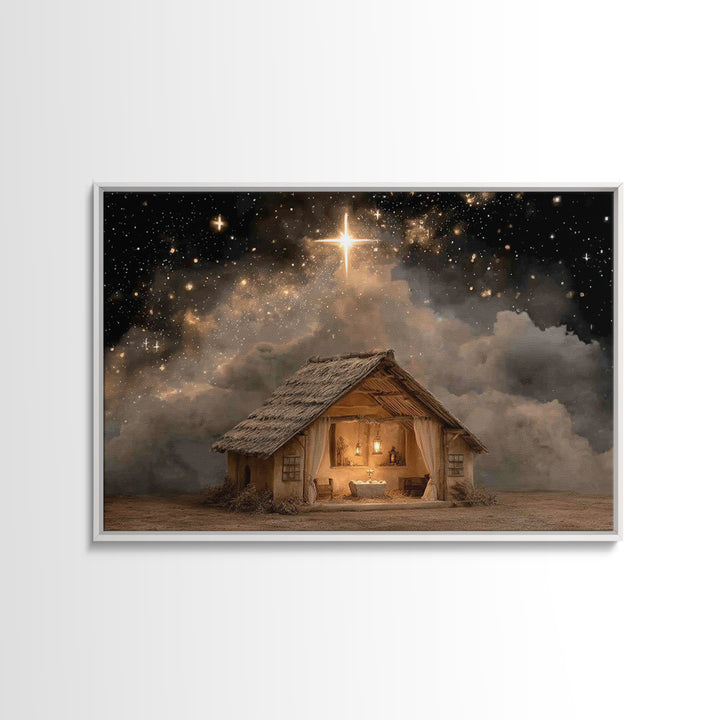 Holy Night Shelter – Framed Canvas Print – Christian Art Canvas – Christmas Art – Christian Wall Art – Christian Christmas Art – Christian