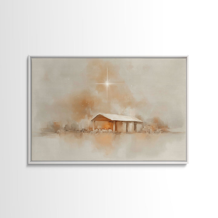Quiet Manger Glow – Framed Canvas Print – Christian Wall Art – Christian Christmas Art – Christian Art Canvas – Christmas Art – Christian D