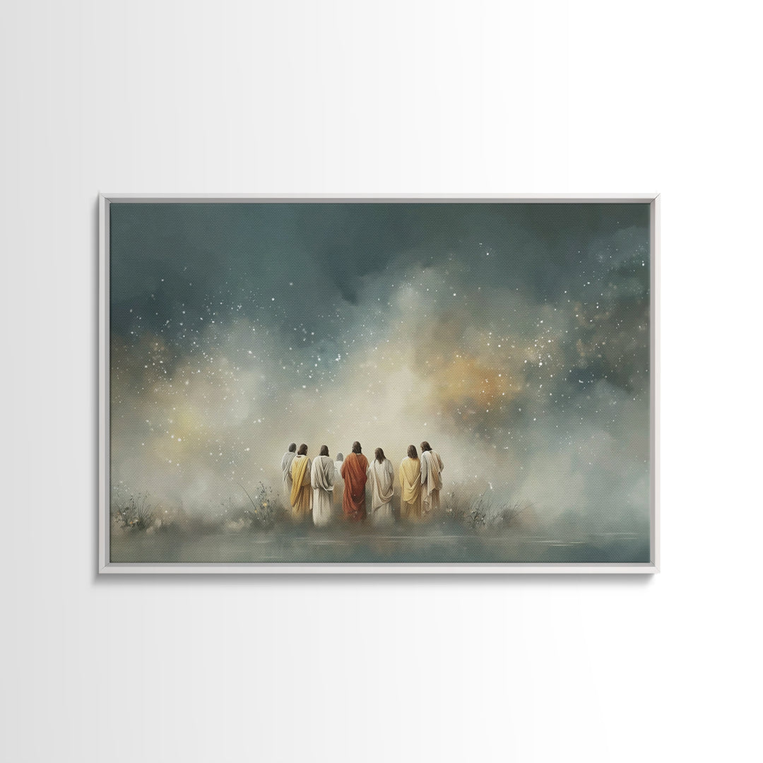 Heavenly Dawn Circle | Framed Canvas Print | Christian Art Canvas | Jesus Painting | Christian Wall Art | Christmas Art