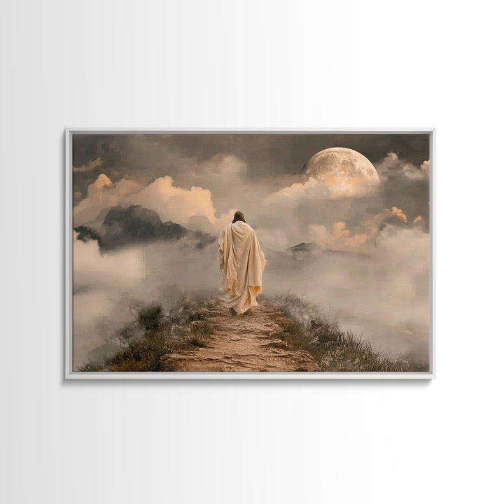 Moonlit Ascent | Framed Canvas Print | Jesus Painting | Christian Art Canvas | Christian Wall Art | Moody Christian Art