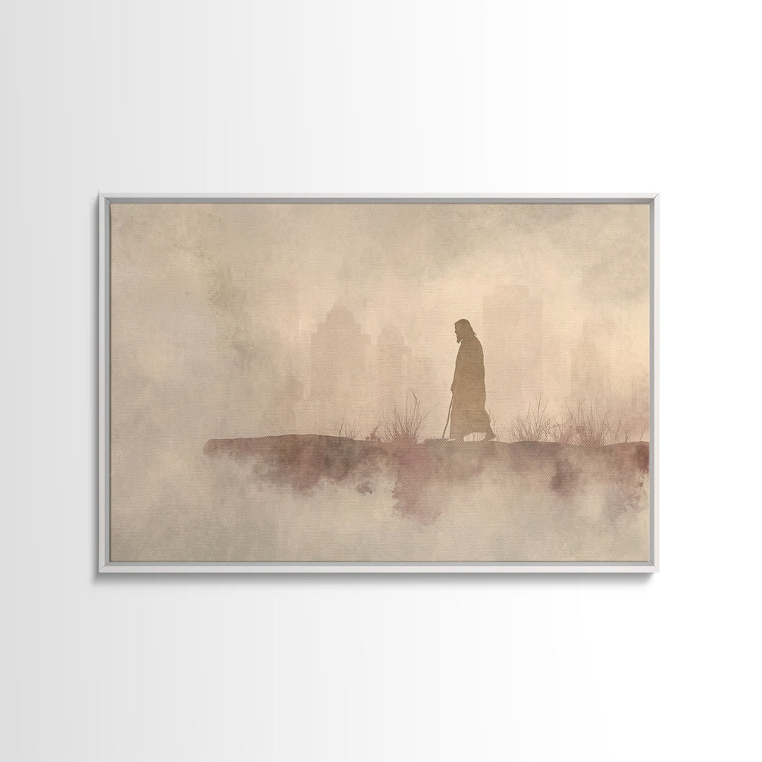 Urban Pilgrim, Framed Canvas Print, Christian Art Canvas, Jesus Painting, Christian Wall Art, Modern Christian Art