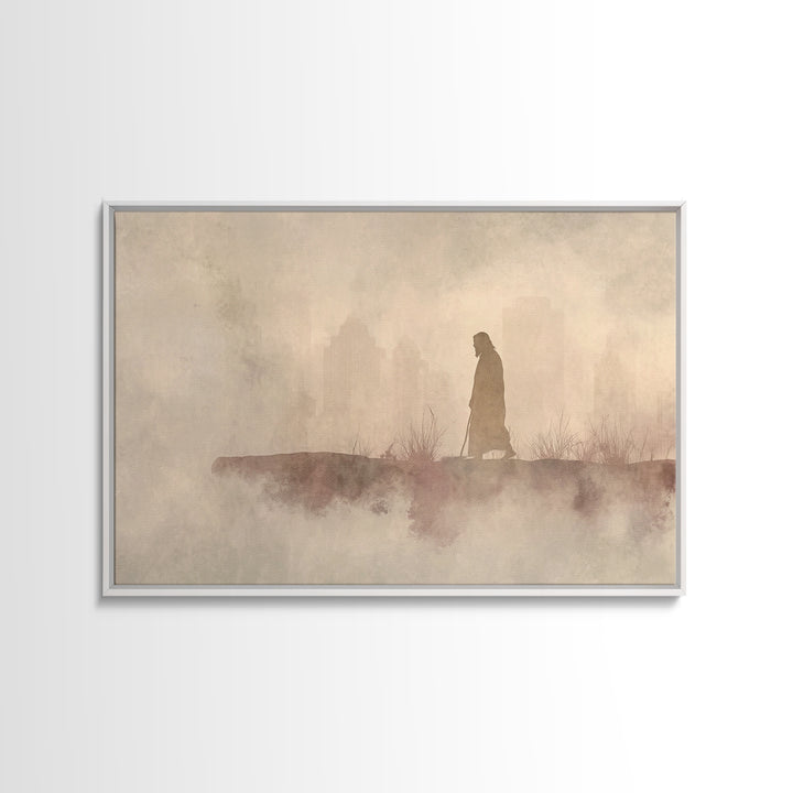 Urban Pilgrim, Framed Canvas Print, Christian Art Canvas, Jesus Painting, Christian Wall Art, Modern Christian Art